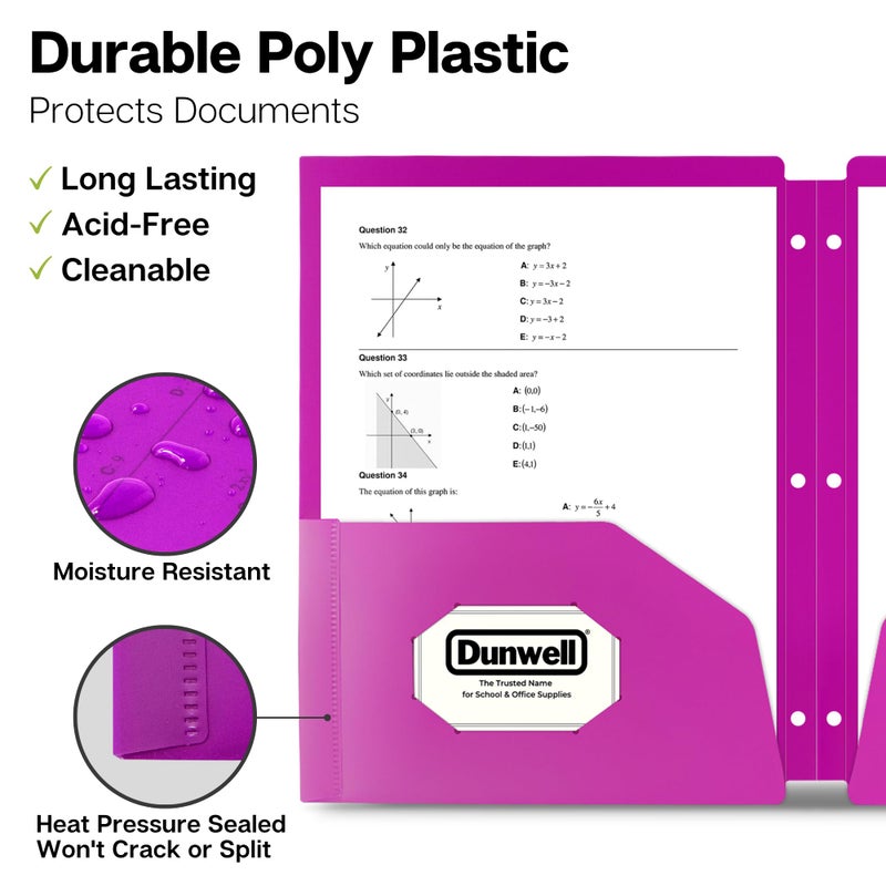 Dunwell Plastic 2-Pocket Folders for 3-Ring Binders, (6 Pack, Assorted Colors) 3 Hole Punched, Divider Folder for Notebook, Durable Poly, Fits 8.5x11 Sheets, Includes Labels - Image 3